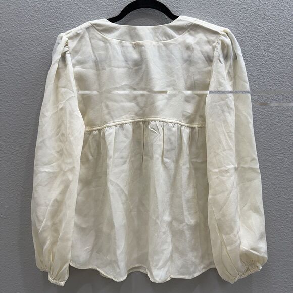 Band of the Free Ivory Blouse Women's Size S V Neck Long Sleeve Flowy Bohemian - Picture 4 of 7